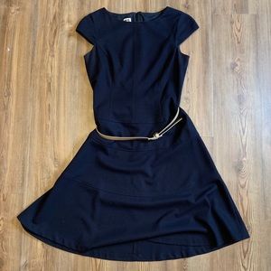 Navy Cap Sleeve Dress with attached belt